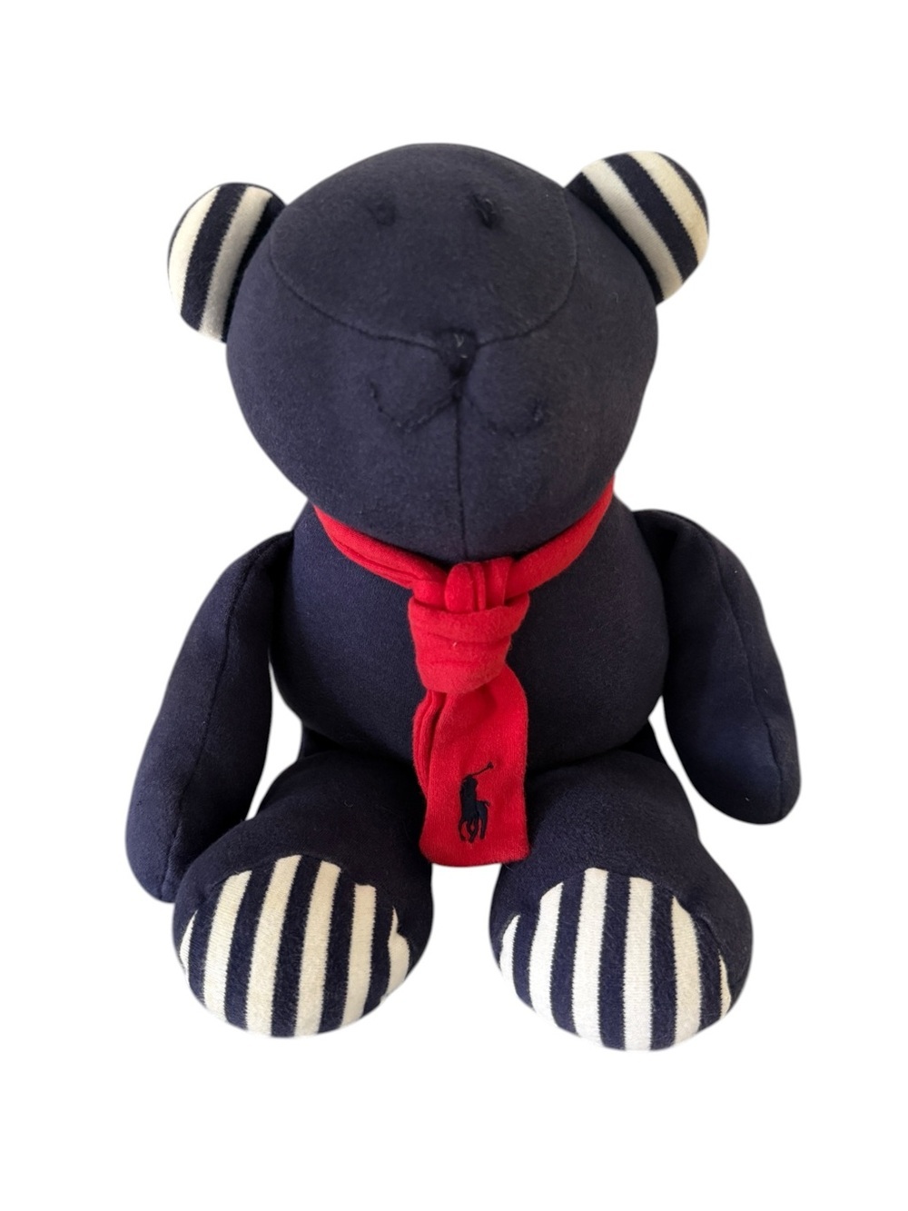 Ralph Lauren Navy Plush Bear with Striped Paws / Ears and Polo Red Scarf